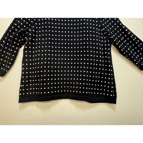 Talbots Womens Open Front Cardigan Sweater Sz Lp Black White Polka Dot Blue Trim - Picture 9 of 9